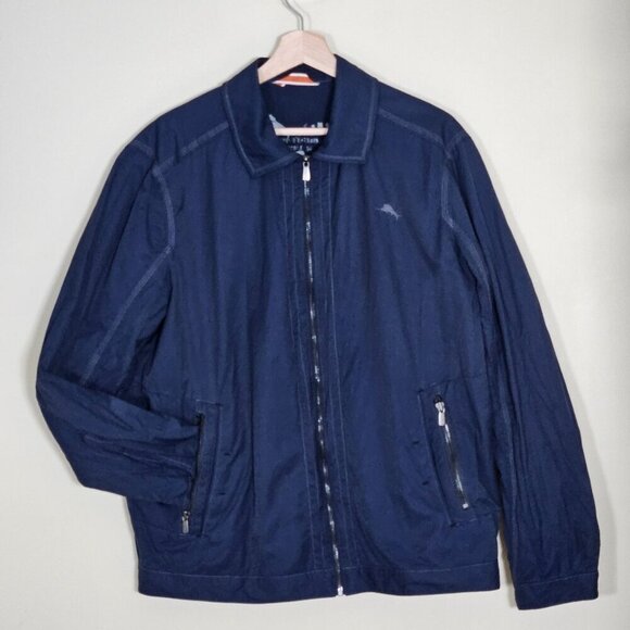 Tommy Bahama Jacket Mens M Navy Cotton Nylon Full Zip Lined Windbreaker Pockets - Picture 3 of 16